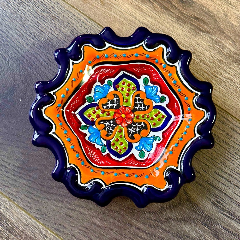 Talavera Trinket Dish / Wall Hanging Plate Made in Mexico Del Carmen